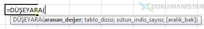Excel Düşey Ara fonksiyonunda Tablo Dizisi