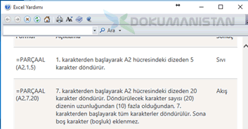 Excel Parça Al Yardım Ekranı-2