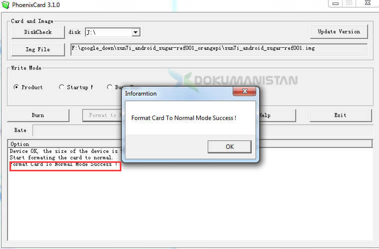 PhoenixCard Disk Format Card To Mode Success