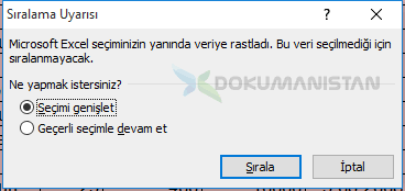 Sıralama Uyarısı Seçimi Genişlet