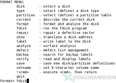 fdisk format menu