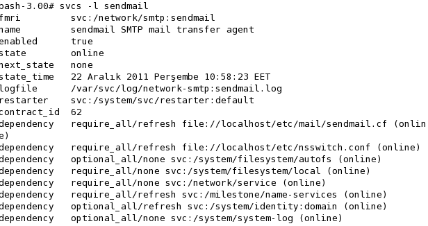 svcs -l sendmail