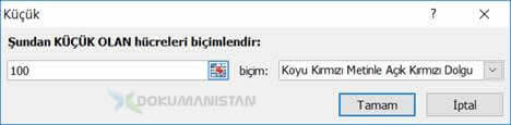 Koşullu Biçimlendirme Küçük Sayı
