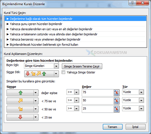 Koşullu Biçimlendirme Kuralları Düzenle - Simge Kümeleri