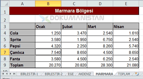 Excel Veri Birleştir Daha Consolide Çalışma Sayfası 3