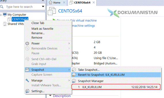 WMware Snapshot Manager İlk Kurulum Kontrol