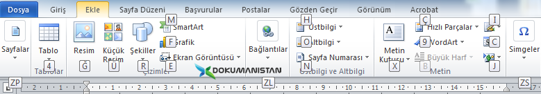 Alt Tuşu ile Office Şerit Ekle Şekmesindeki Kısayol