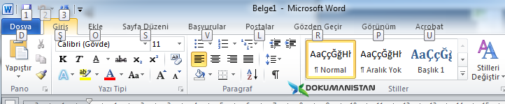 Alt Tuşu ile Office Şeritlerindeki Kısayol