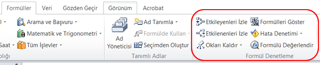 Formül Denetleme Menüsü
