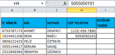 Biçimleri Temizle Sonrası Ham Veri Hali