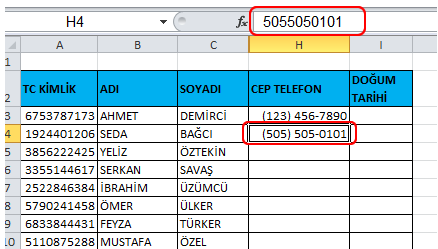 Telefon Formatı Veri olarak yazdırmak