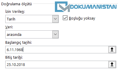 Veri Doğrulama Tarih Arasında
