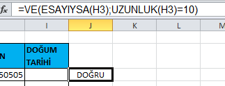 Veri Doğrulama ile Sayı Kontrolü Formülü