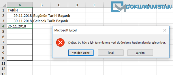 Veri Doğrulama Tarih Formülü Kontrolü