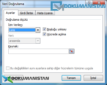 Veri Doğrulama Menüsü