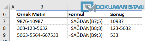 Sağdan Fonksiyonu ile Sayısal Değer Alma