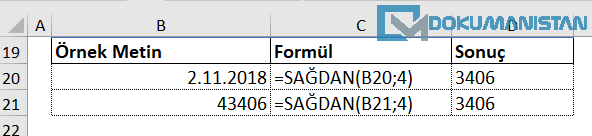 SAĞDAN Fonksiyonu ile Tarih alanından Değer Alınabilir mi?
