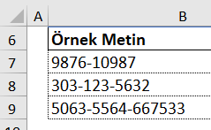 Sayısal değerlerden SAĞDAN Fonksiyonu ile Değer alma Verisi