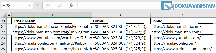 URL den Alan Adını Alma Sonuç