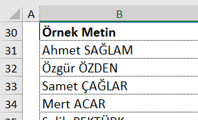 Hücrede Birleşik Ad Soyaddan Adını Alma liste