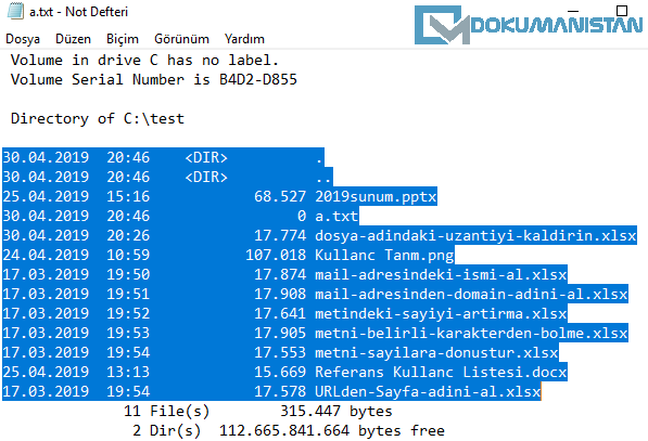 CMD TXT Dosyası İçeriği Seçim