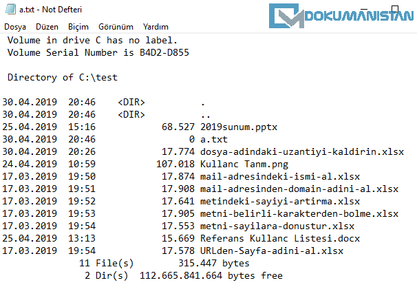 CMD TXT Dosyası İçeriği