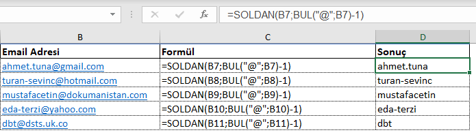 Mail Adresindeki İsmi Al Listesi