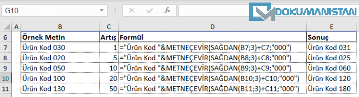 Metindeki Sayıyı Artırma Listesi