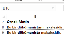 Excel Cümledeki kelime arama