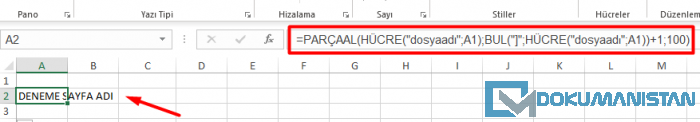 Excel Sayfa Adını Alma Formülü
