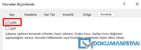 Hücre Biçimlendir Koruma Kilitli