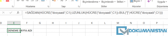 SAĞDAN Fonksiyonu ile Sayfa Adını Alma Formülü