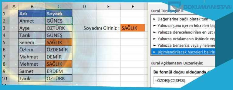 Excelde Aranan değerleri renklendirme
