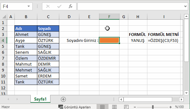 Excelde Aranan Değerleri Renklendirme