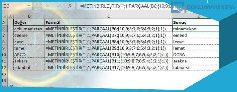 Excelde cümleleri tersten yazmak