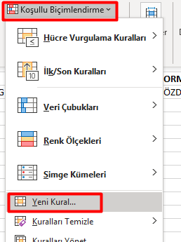 Koşullu Biçimlendirme Yeni Kural
