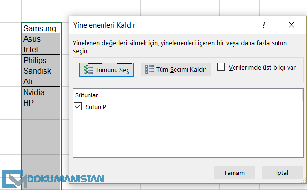 Marka Verisi Yinelenenleri Kaldır