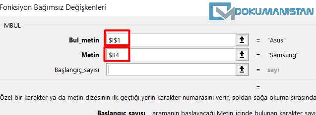 MBUL Fonksiyonu Hücre Sabitleme