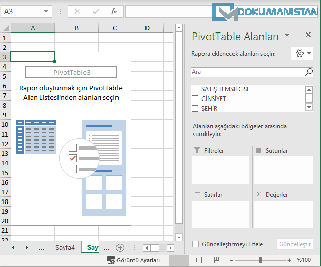 PivotTable Özet Tablo Boş Alanı