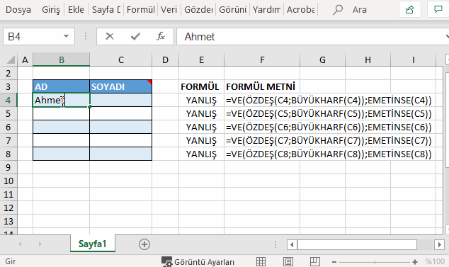 Veri Doğrulama da Büyük Harf ve Metinsel Değer Kontrolü