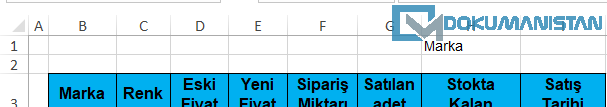 Veri Doğrulama için Marka Satırı Ekle