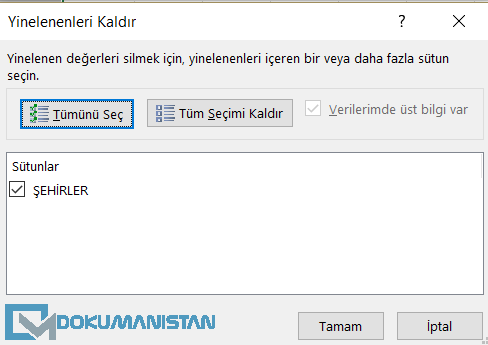 Yinelenleri Kaldır Menüsü