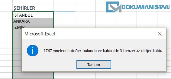 Yinelenenleri Kaldır Sonucu