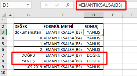 EMANTIKSALSA Fonksiyonu Örnekleri