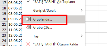 Tarihsel Özet Tablo Gruplandır İşlemi