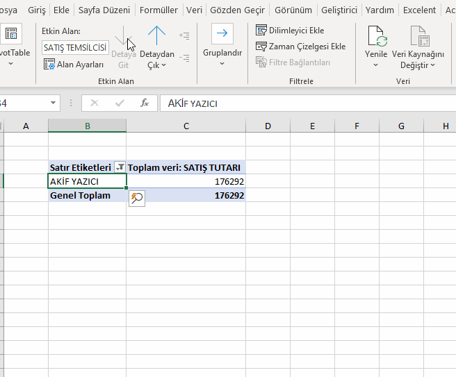 Pivottable Detaya Git Detaydan Çık İşlemi