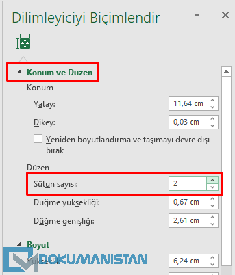 Dilimleyici Sütun Sayısı