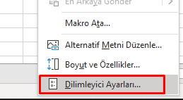 Excel Dilimleyici Ayarları