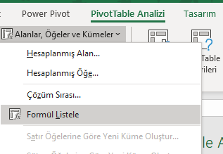 Formül Listeleme Menüsü