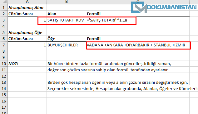 Formül Listeleme Sonucu